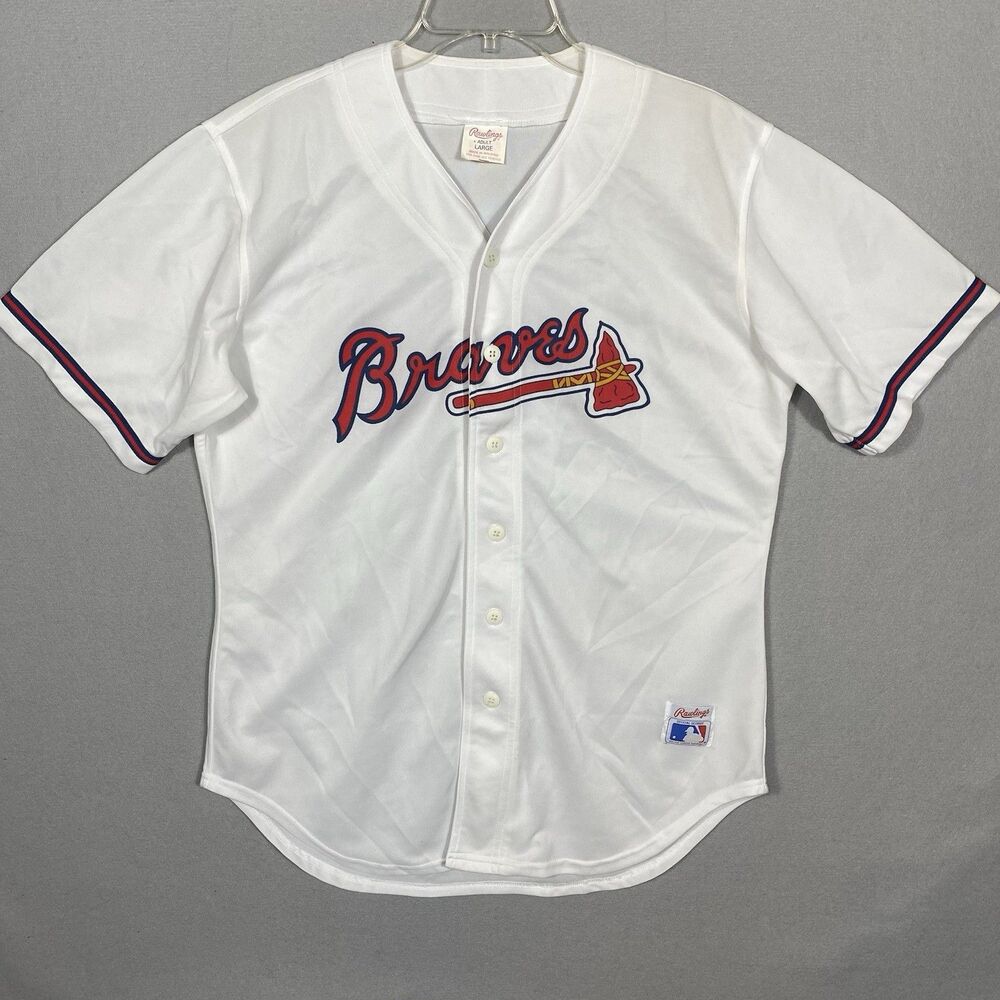 Vintage Atlanta Braves Jersey Mens Large MLB Button Front Rawlings 90s